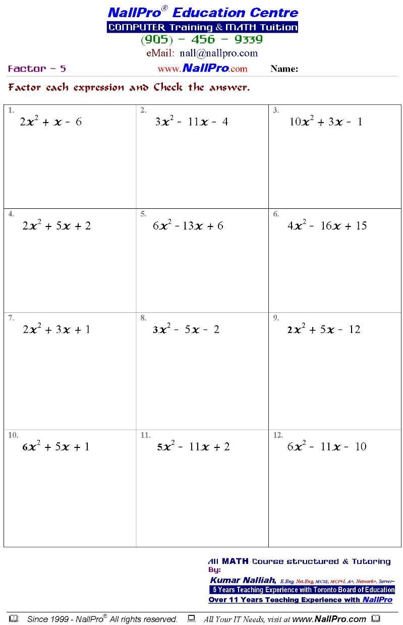 10 Grade Algebra Worksheets Language Worksheets
