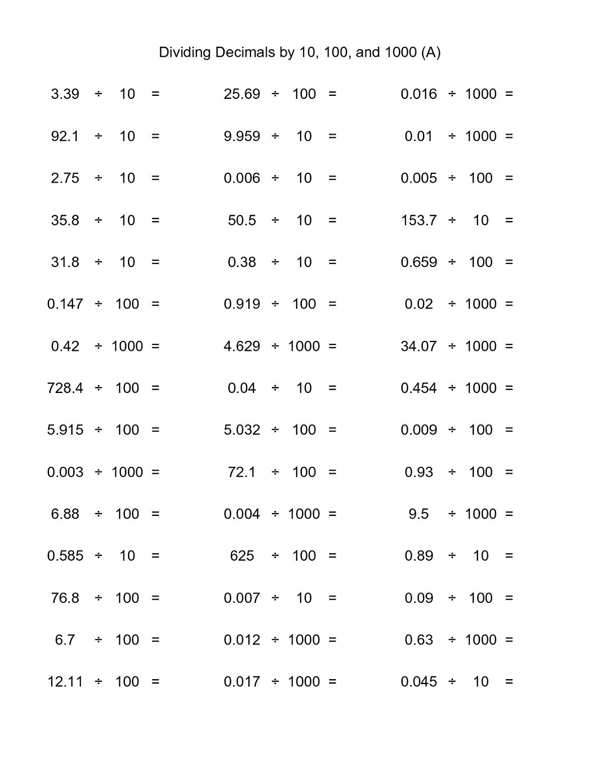free math worksheets all grades