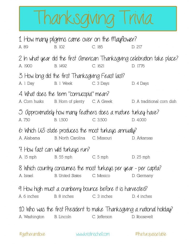 10 Thanksgiving Trivia Questions Kittybabylove Free Printable
