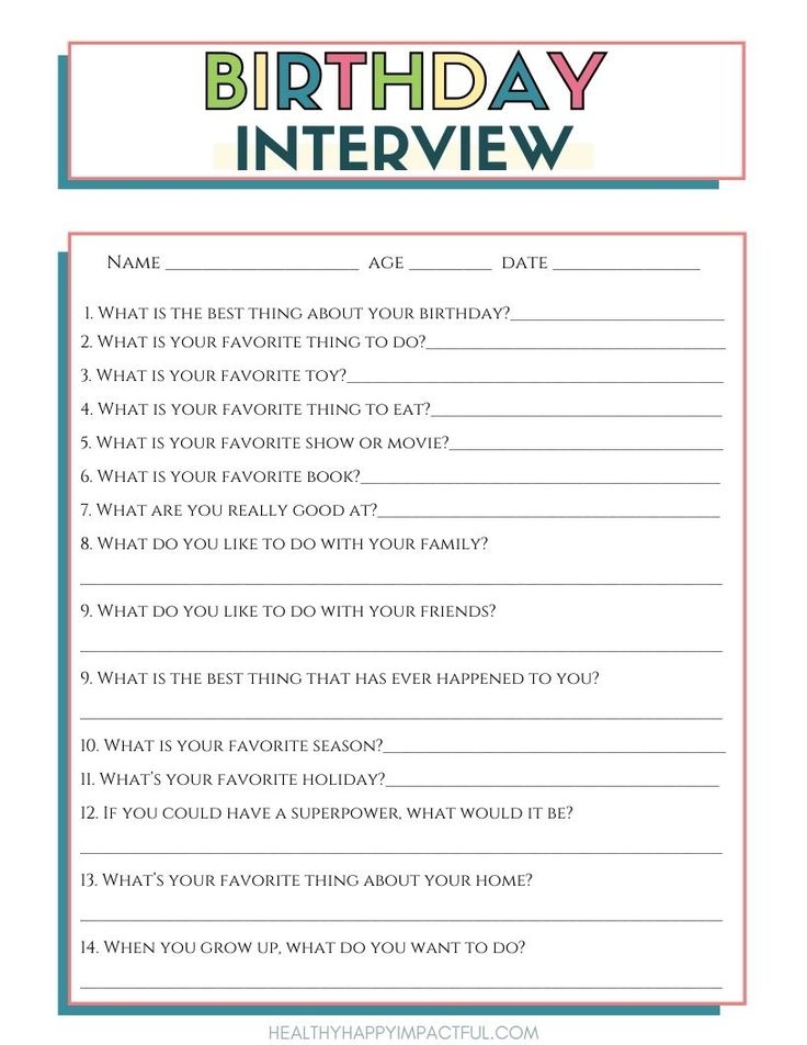 100 Fun Birthday Interview Questions For Kids Free Printable