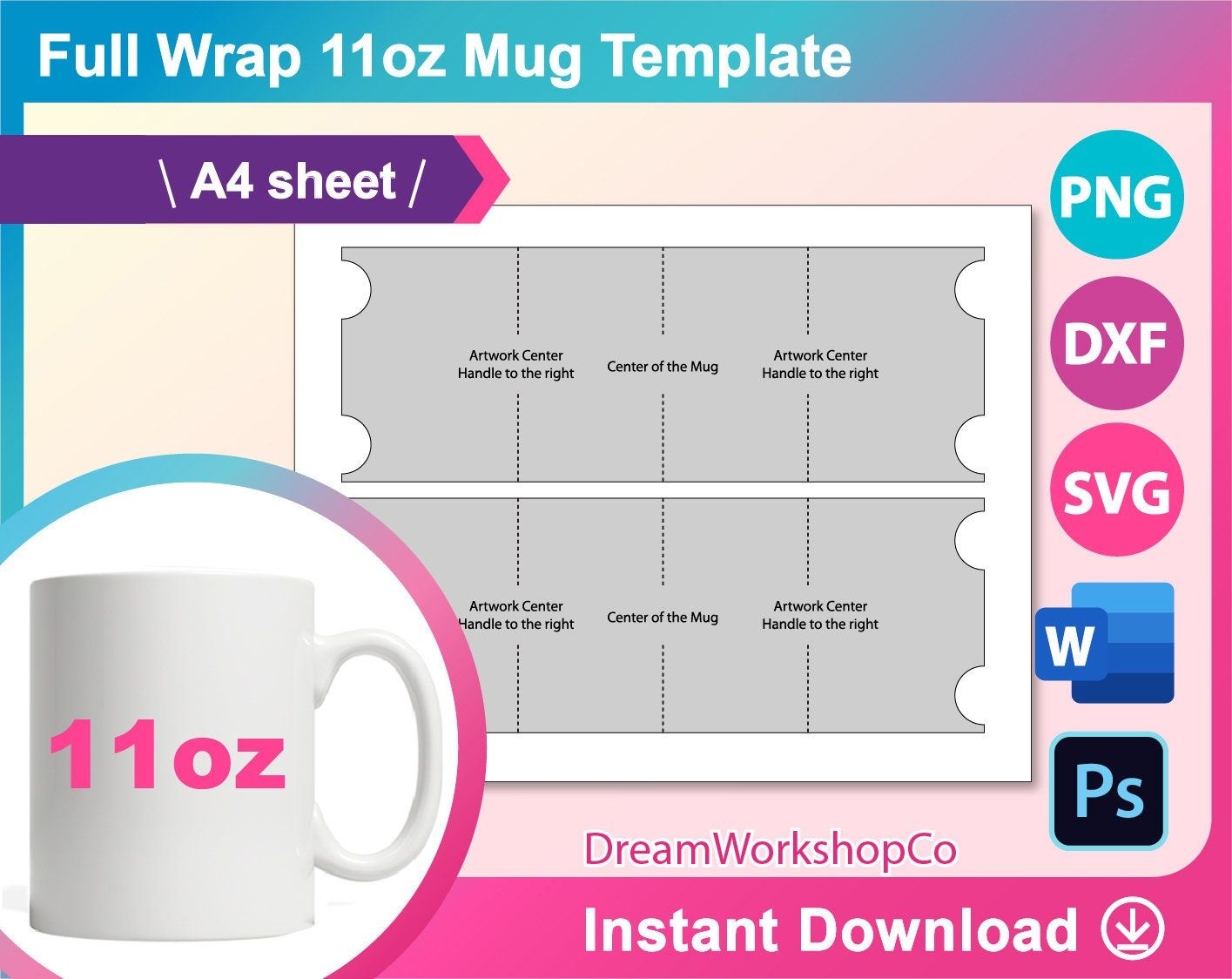 11oz Mug Template 11oz Mug Full Wrap Template Sublimation Etsy Mug