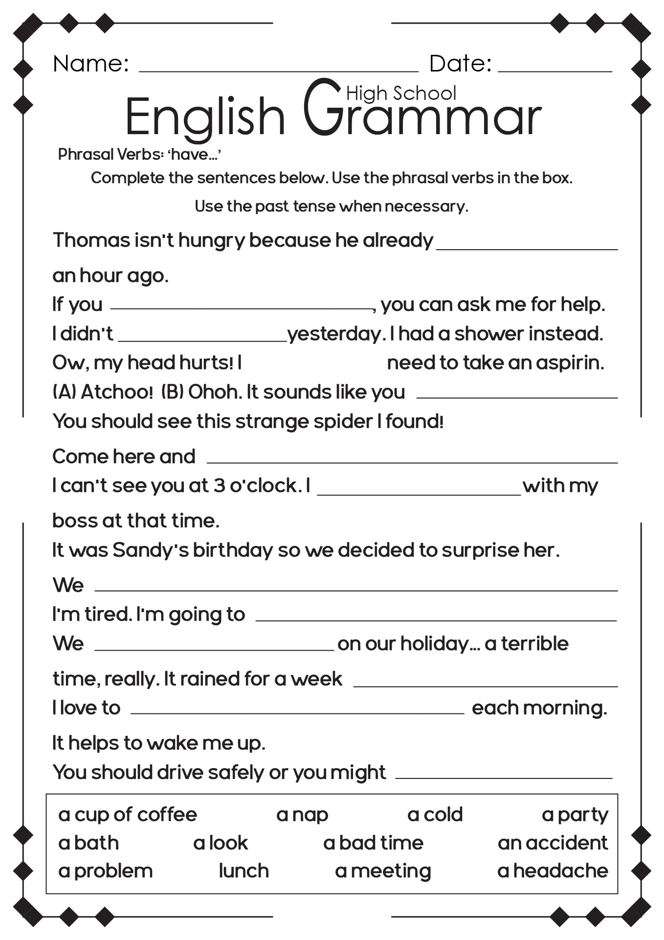 free high school worksheets pdf