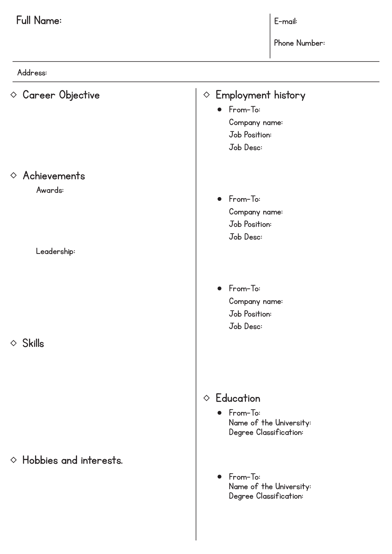 15 Blank Resume Template Worksheet Free PDF At Worksheeto
