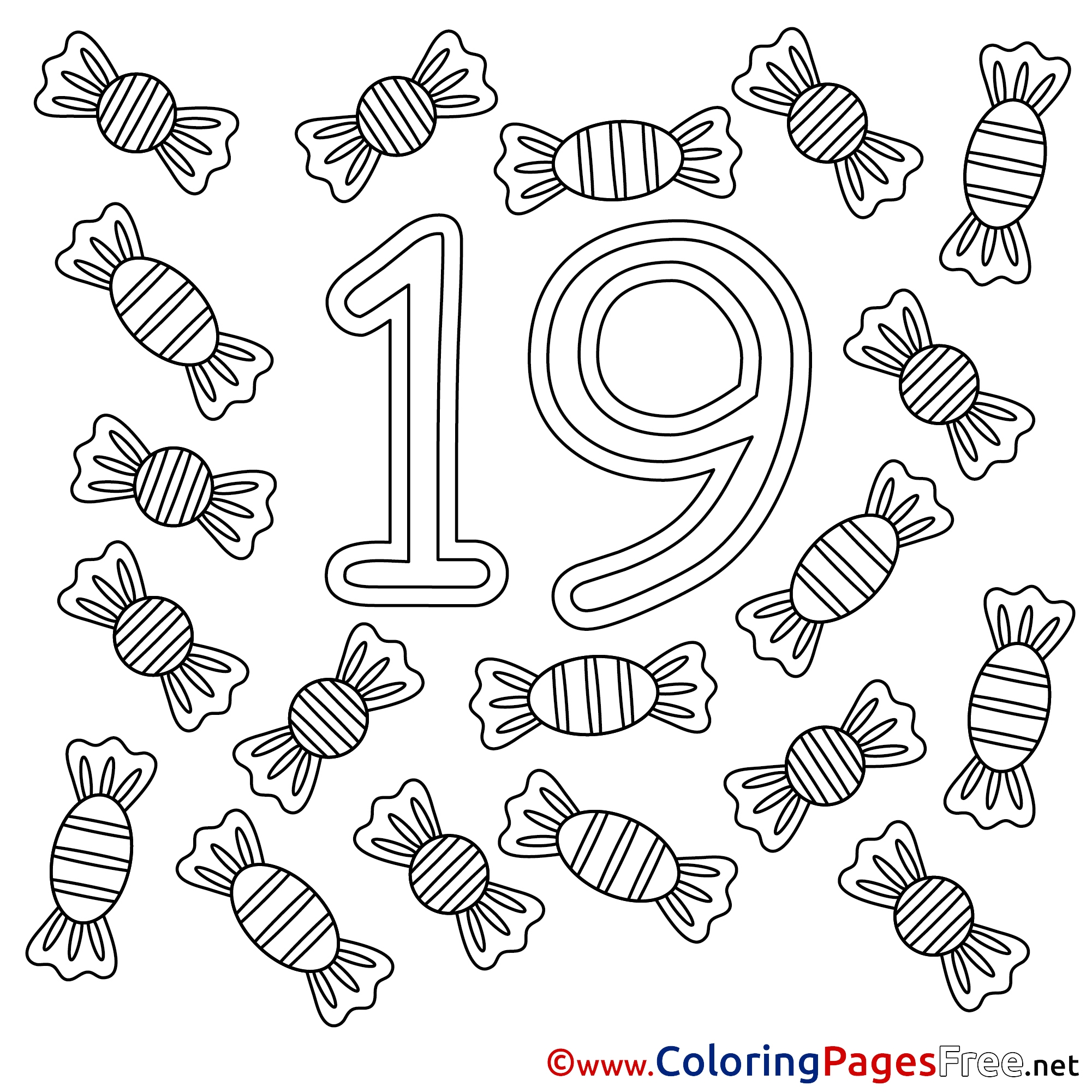 19 Candies Free Colouring Page Numbers