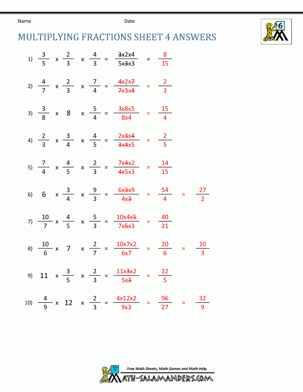 multiplying fractions with answers