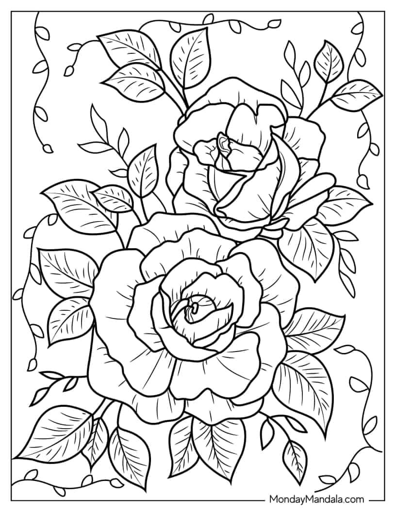 20 Rose Coloring Pages Free PDF Printables Rose Coloring Pages 