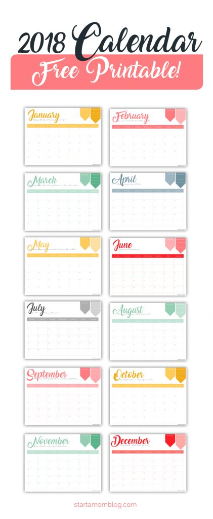 2018 Free Calendar Printable With Inspirational Quotes For Moms Free 