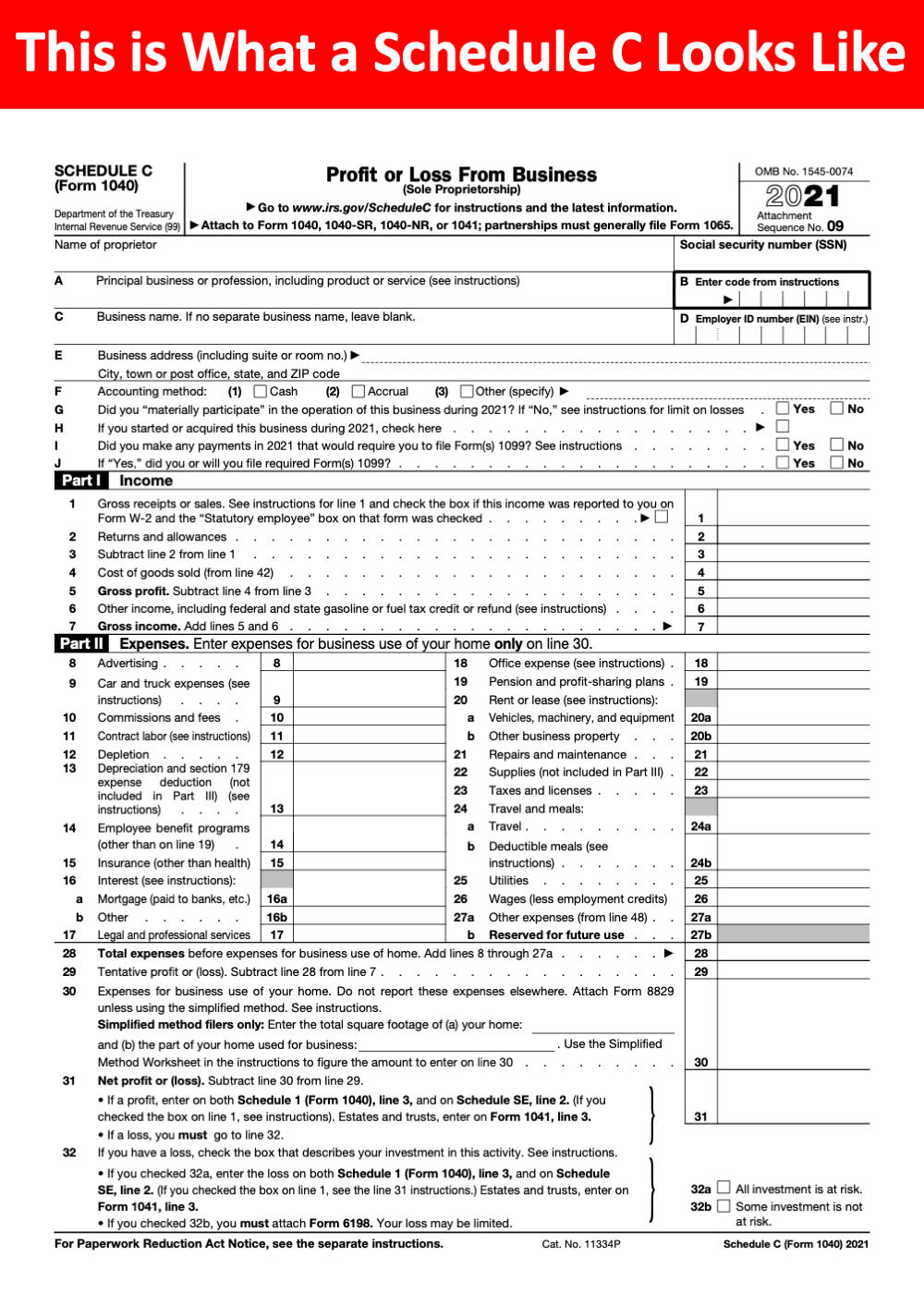 free printable schedule c form