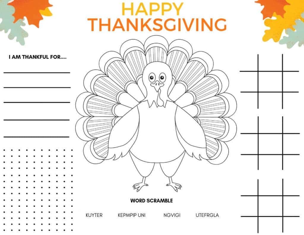 2024 Printable Thanksgiving Placemat Free Kids Printable PDF