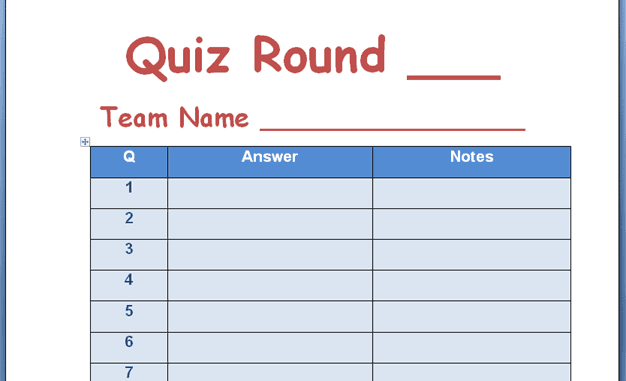 free quiz templates for word