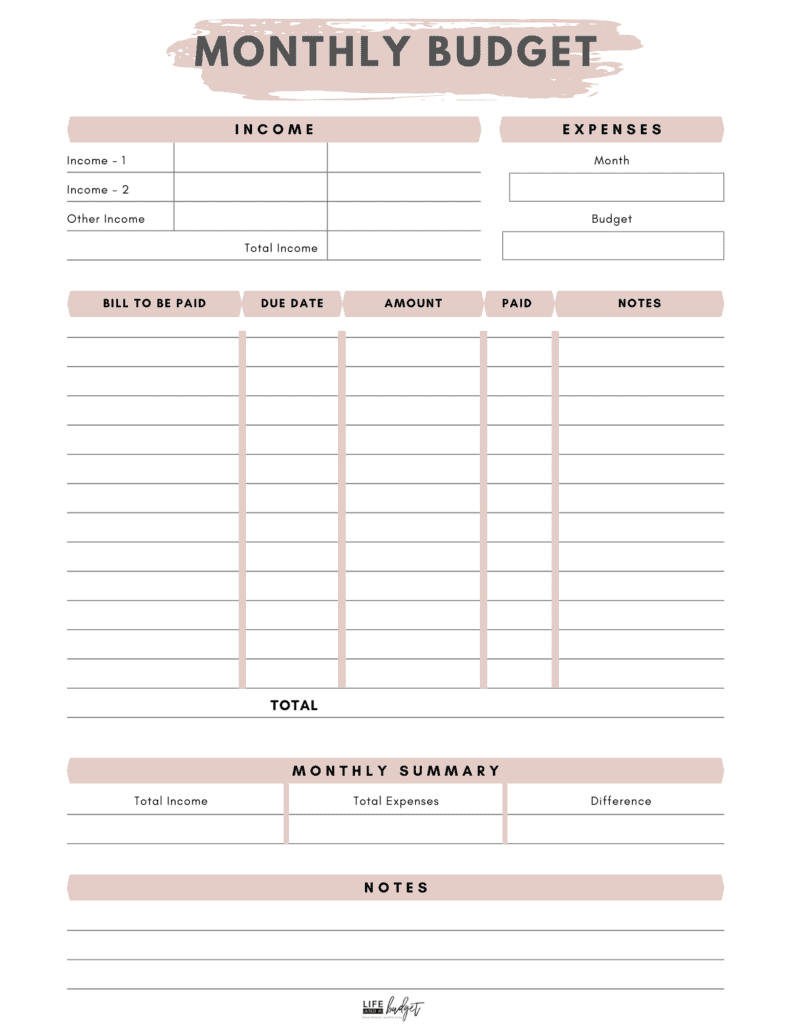 free printable basic budget worksheet