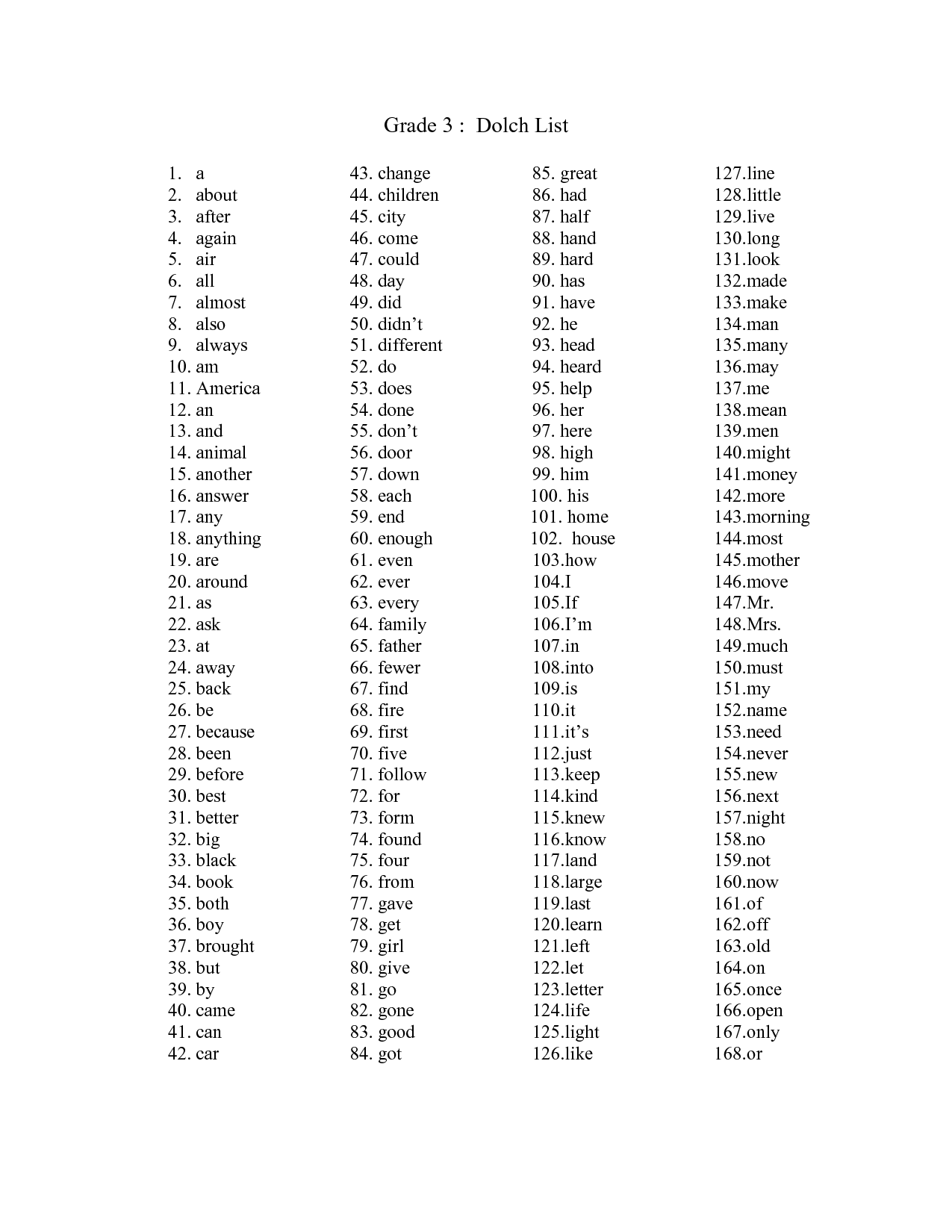 3Rd Grade Dolch Word List Printable Free Printable Download