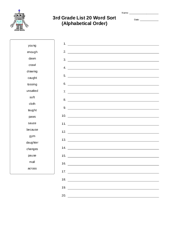 3rd Grade Word List Printable