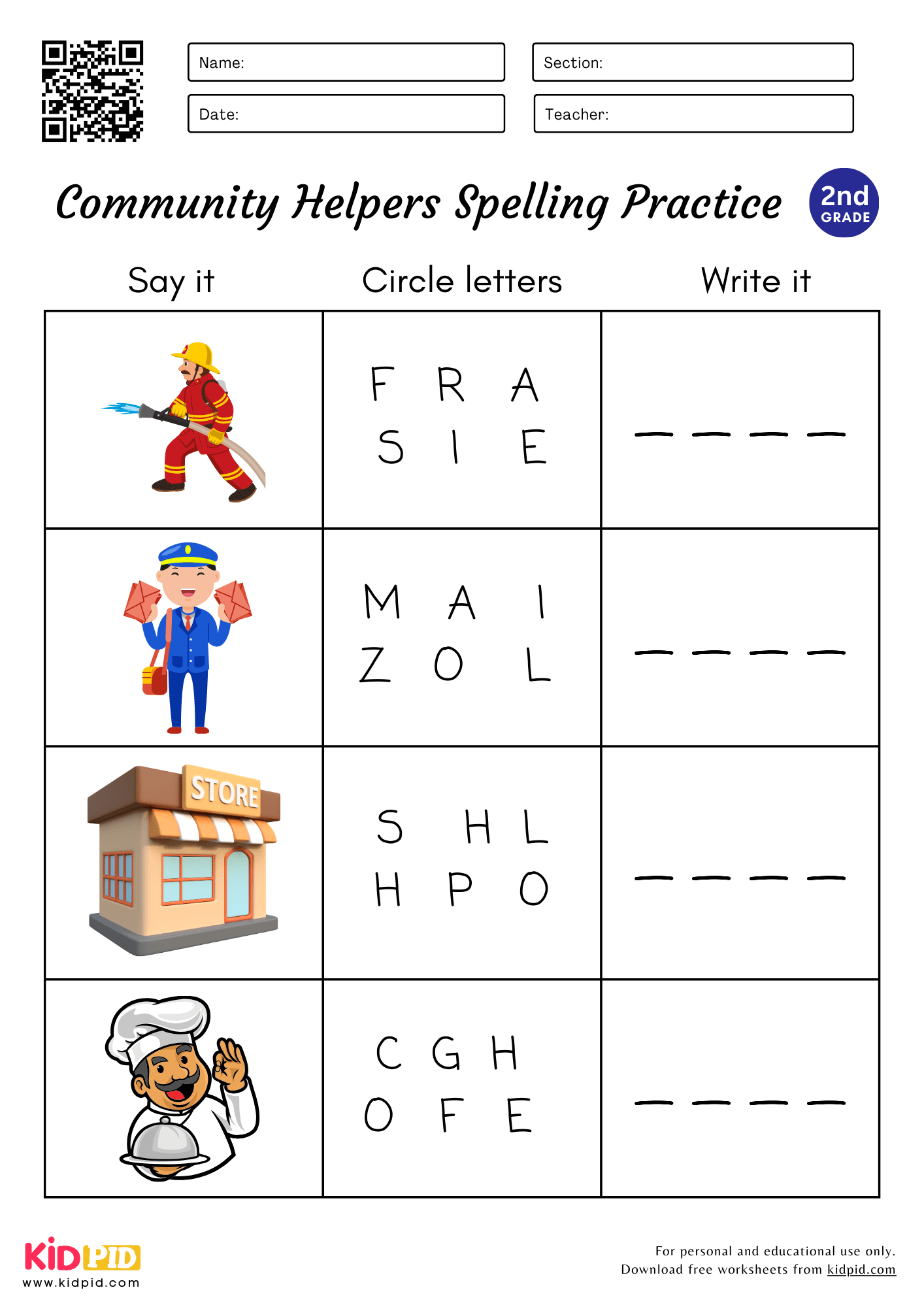 body parts spelling worksheet