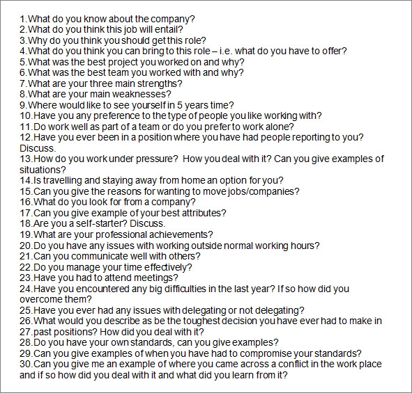 4 PRINTABLE SAMPLE INTERVIEW QUESTIONS SamplePrintable2