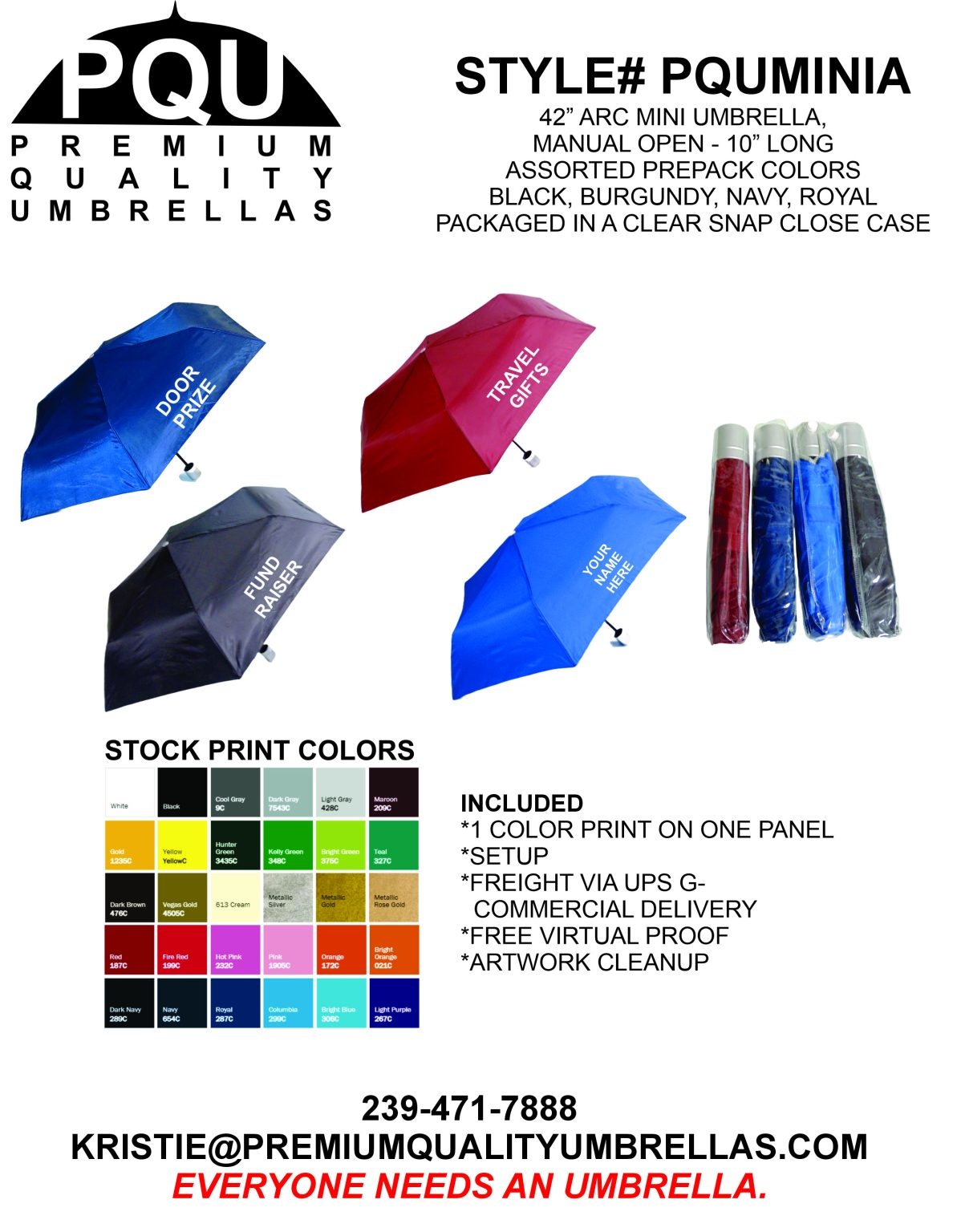 42 Prepacked Color Assortment Logo Print Mini Umbrellas Premium 