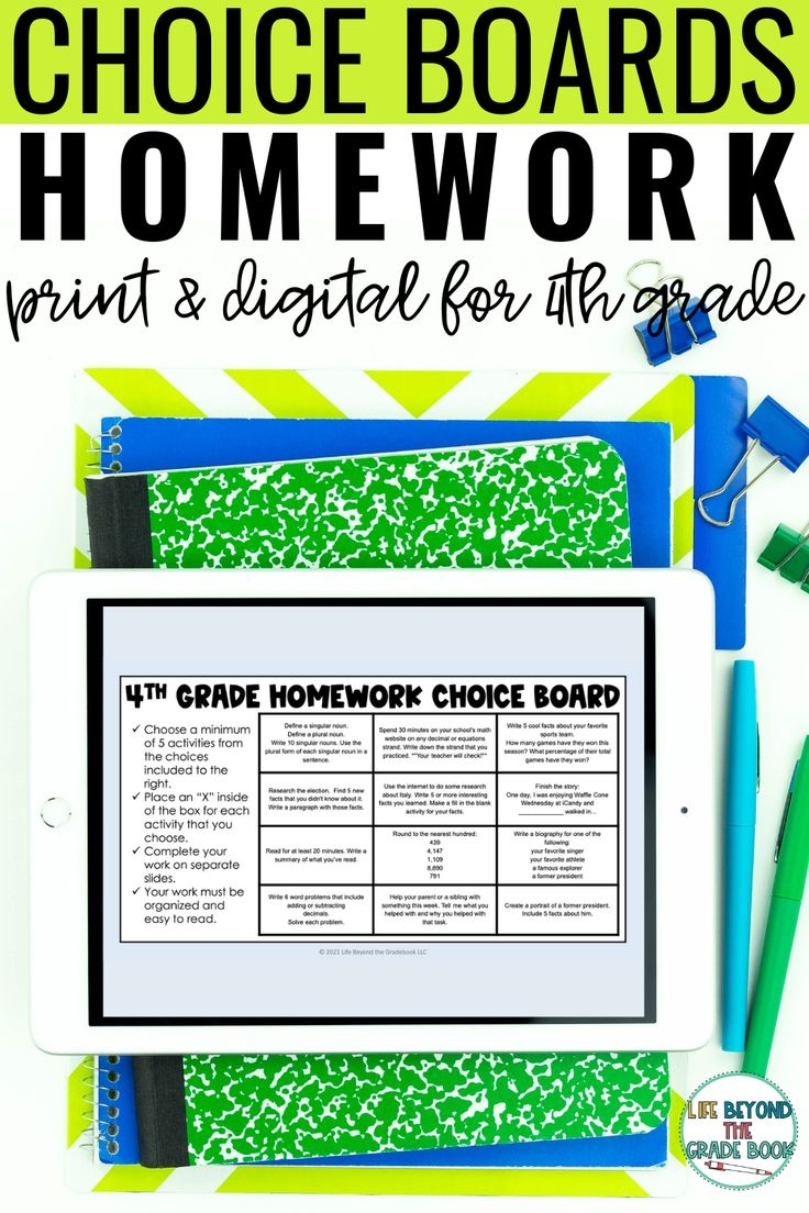 4th Grade Homework Choice Boards 4th Grade Homework Worksheets 