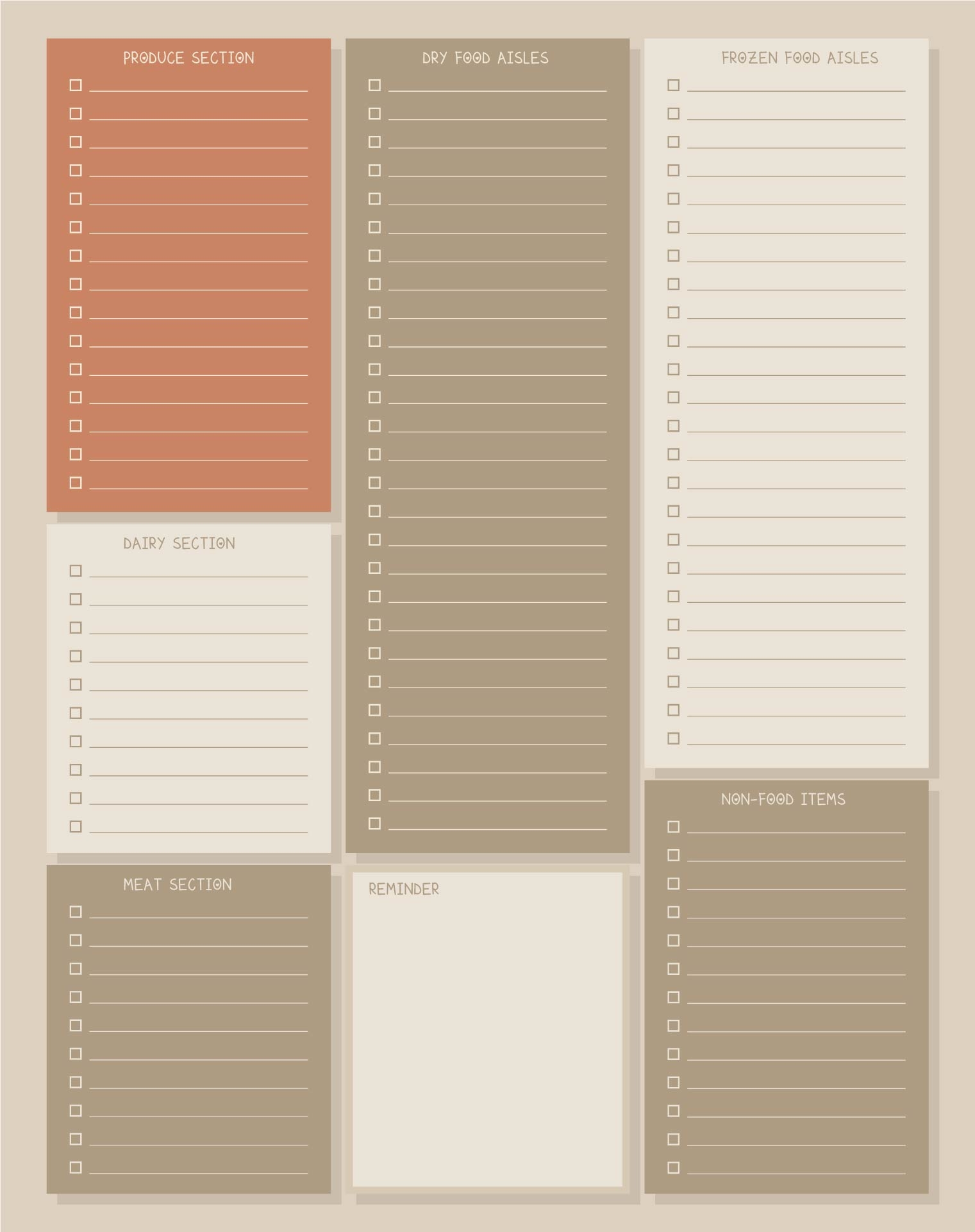 printable template list