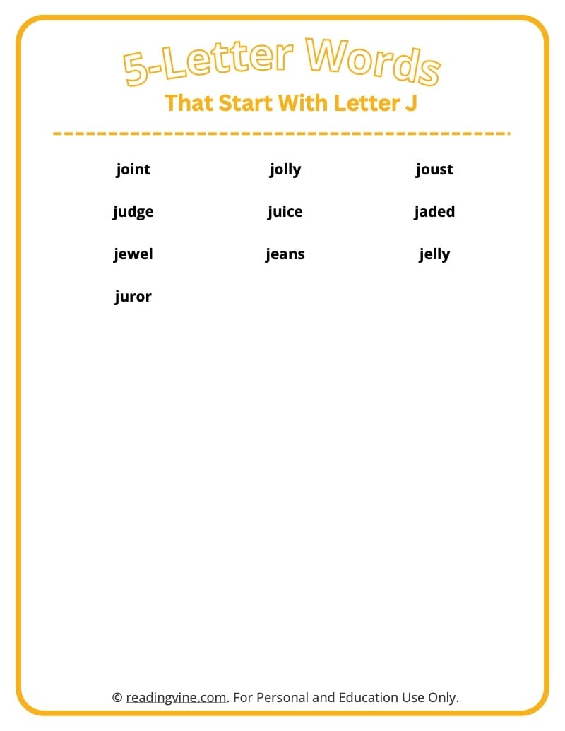 letter j words free printable