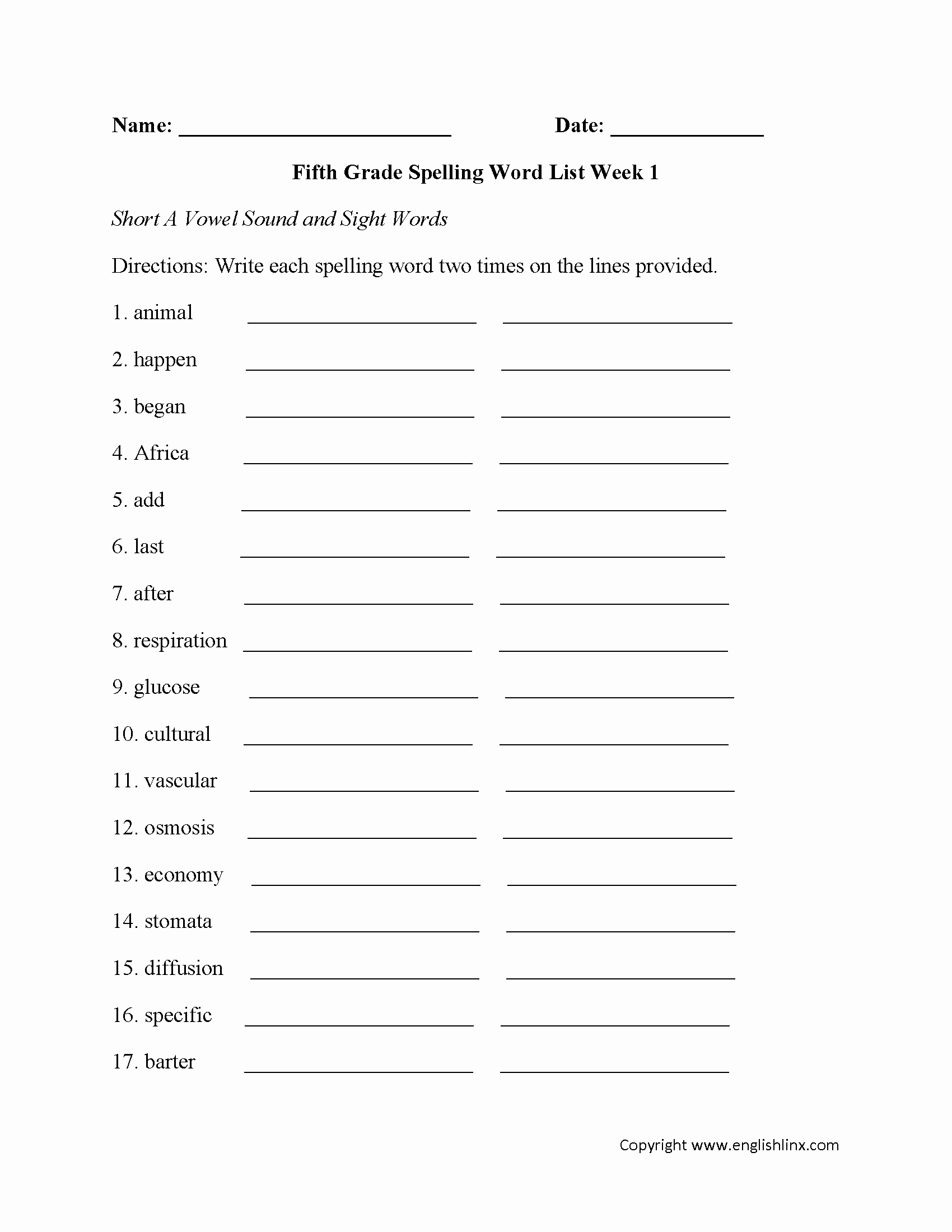 50 6th Grade Spelling Worksheet