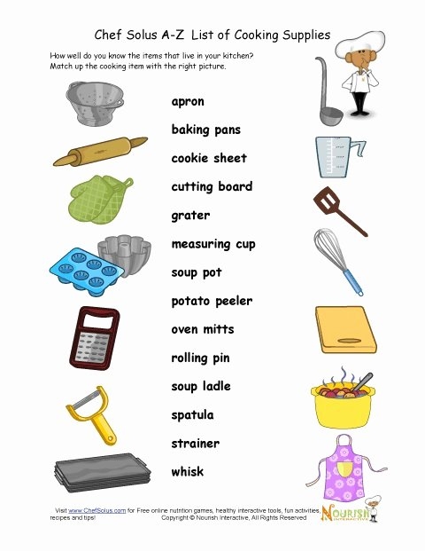 50 Basic Cooking Terms Worksheet