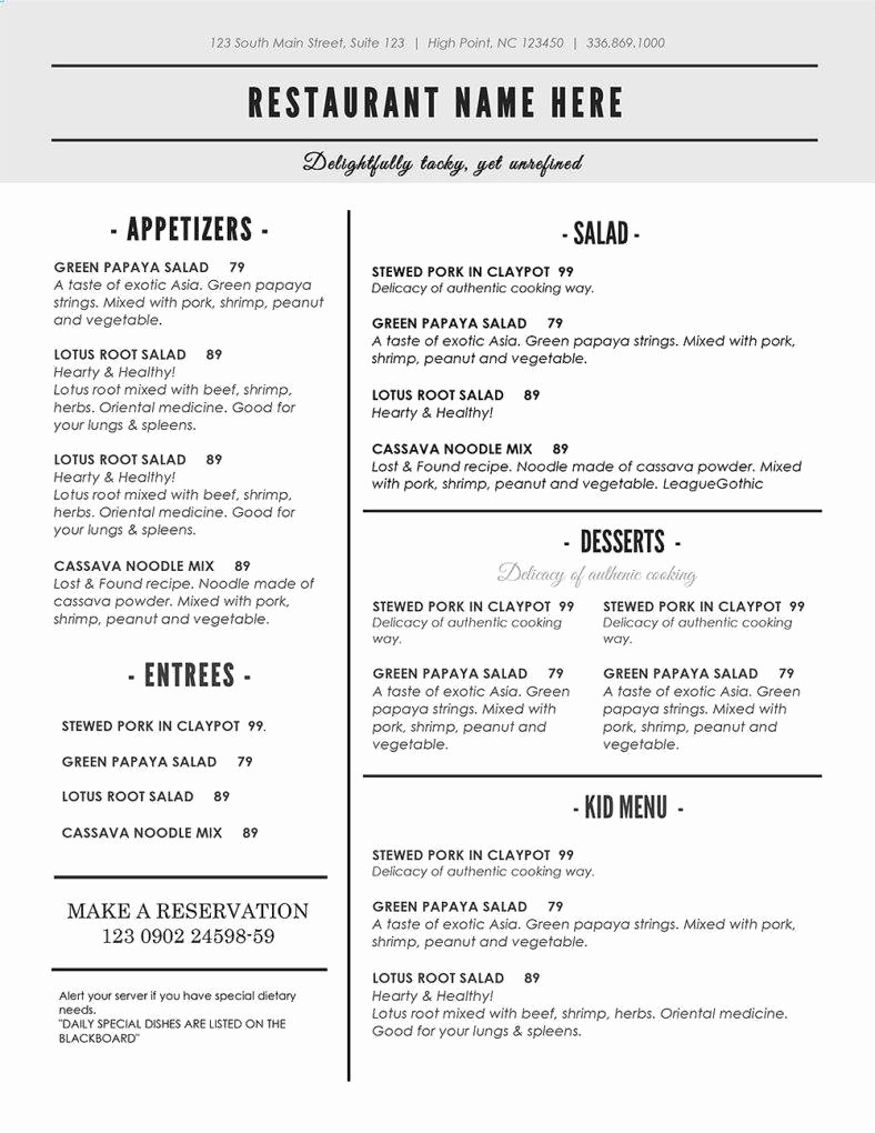 free printable menu templates
