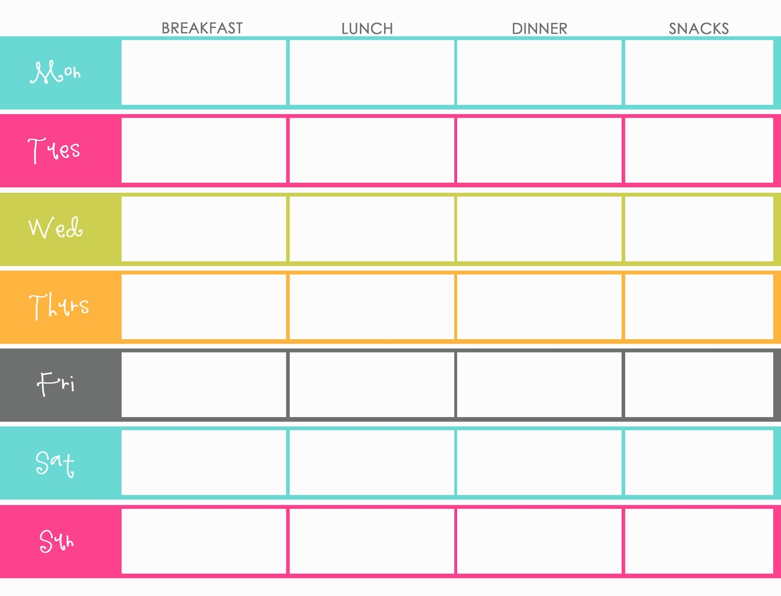 free printable menu sheets