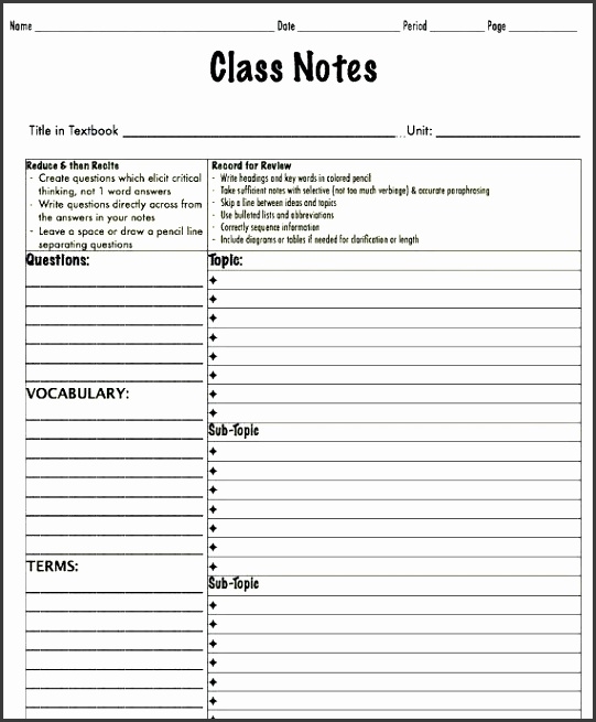 7 Note Taking Templates SampleTemplatess SampleTemplatess