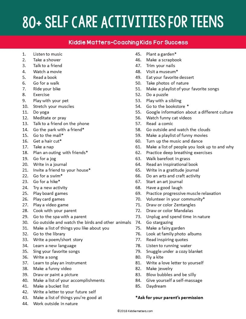 80 Self Care Activities For Teens Kiddie Matters