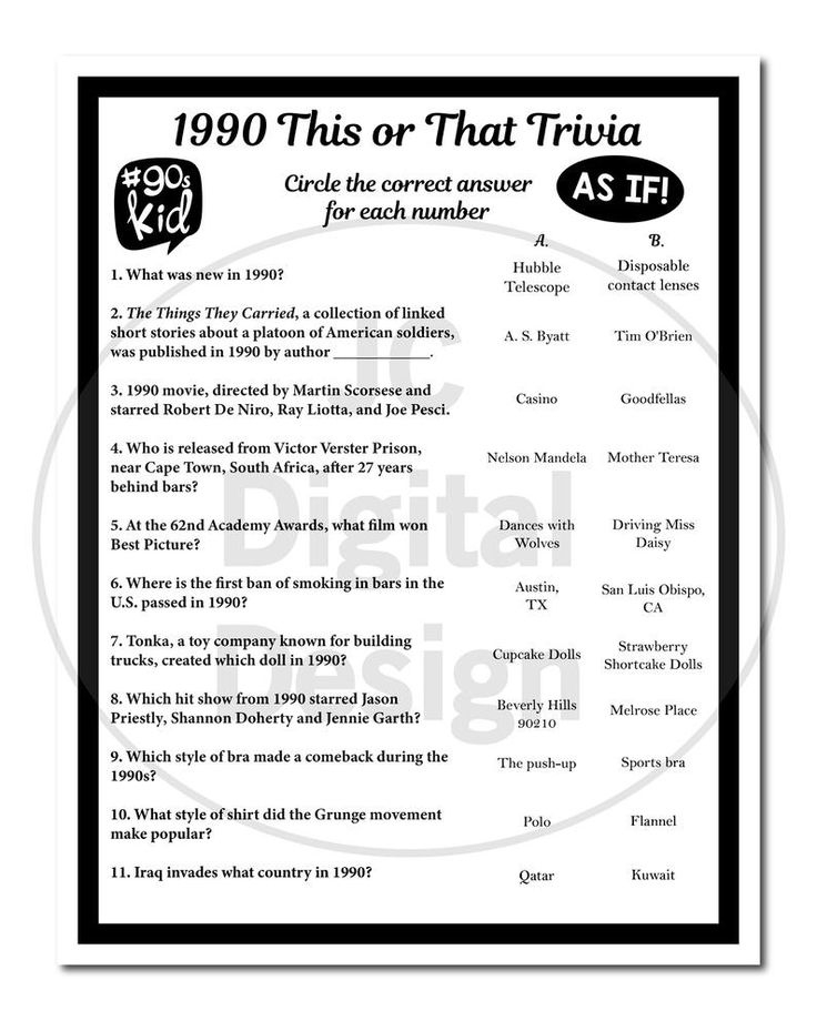 90s Trivia Printable Trivia Questions And Answer