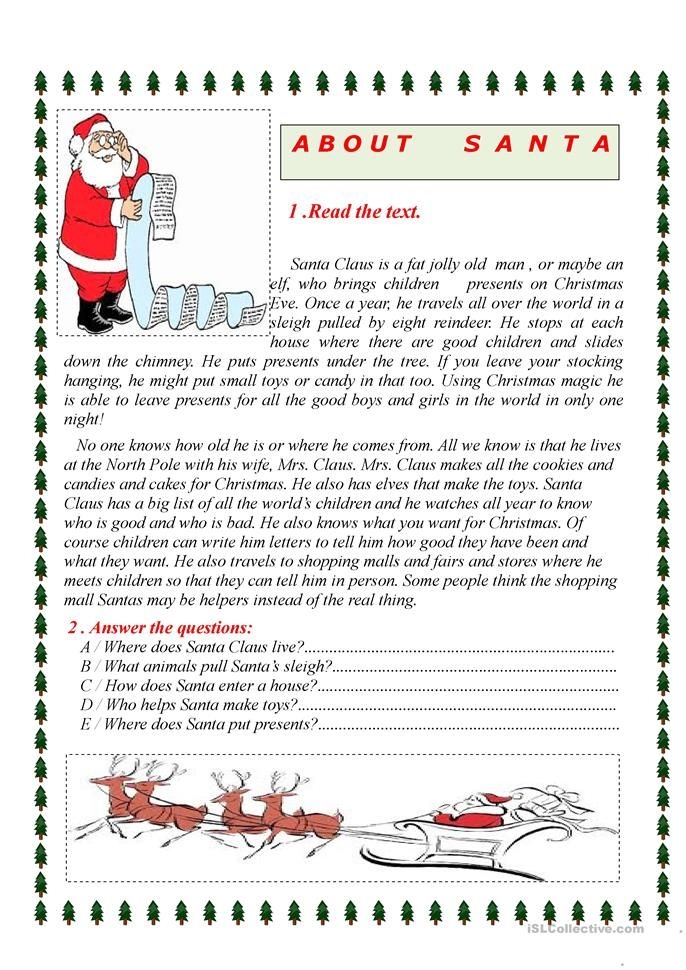 free printable christmas reading worksheets