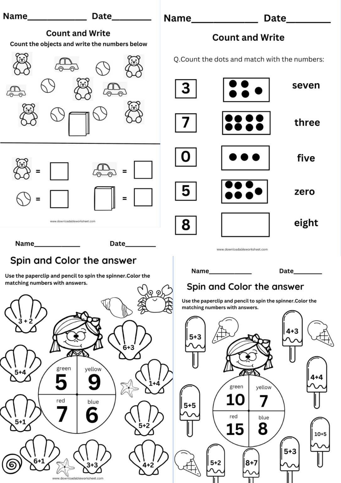 downloadable worksheets for kindergarten