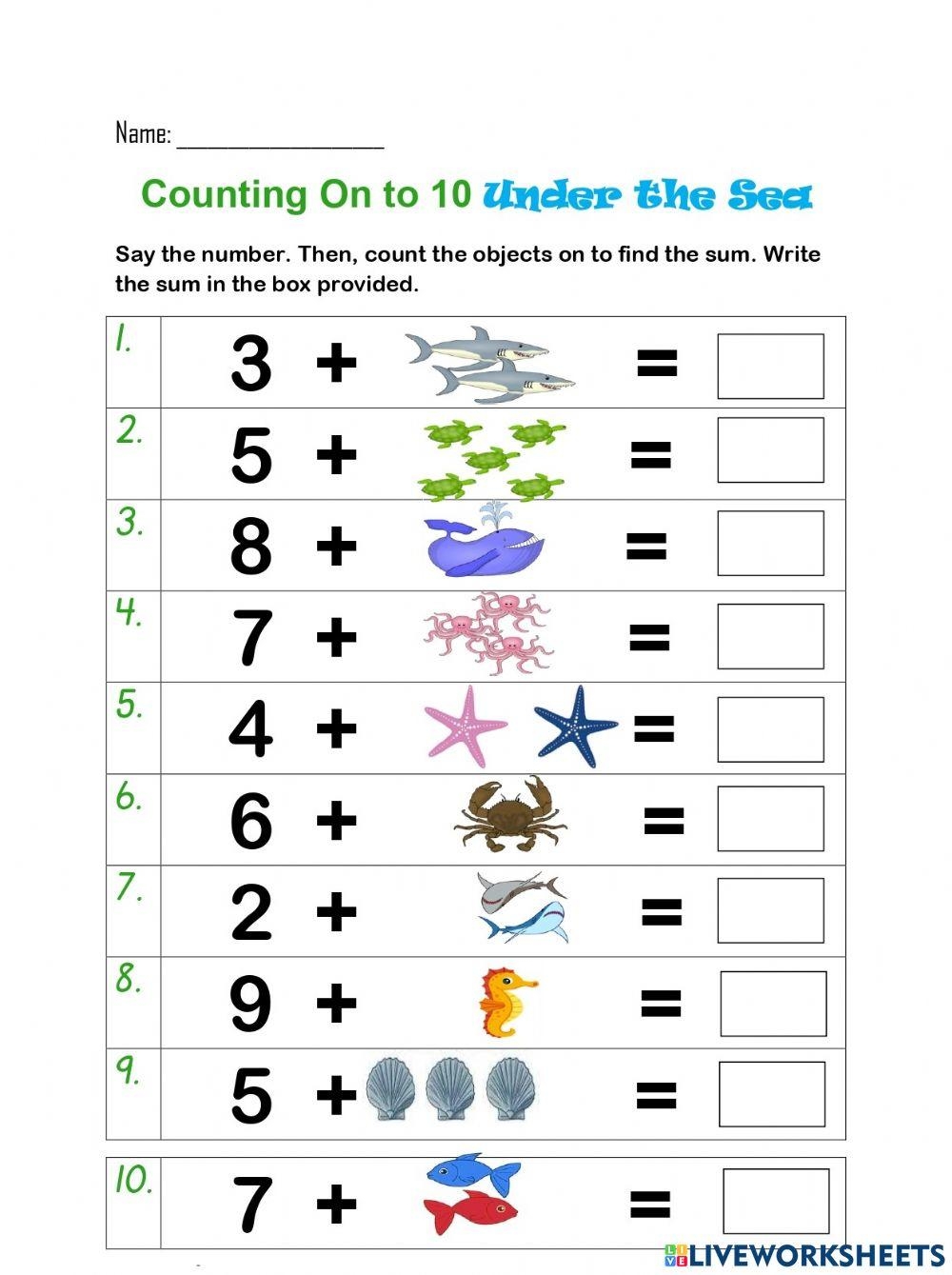 Addition Counting On Worksheet Live Worksheets Worksheets Library