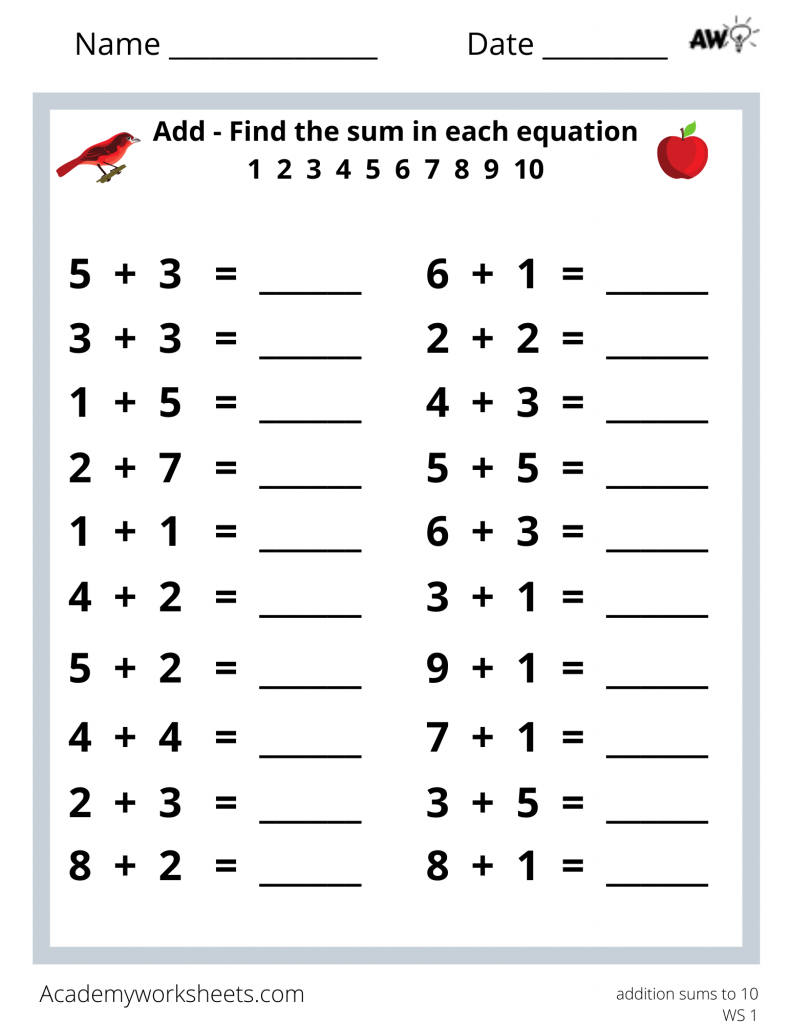 addition sums worksheets