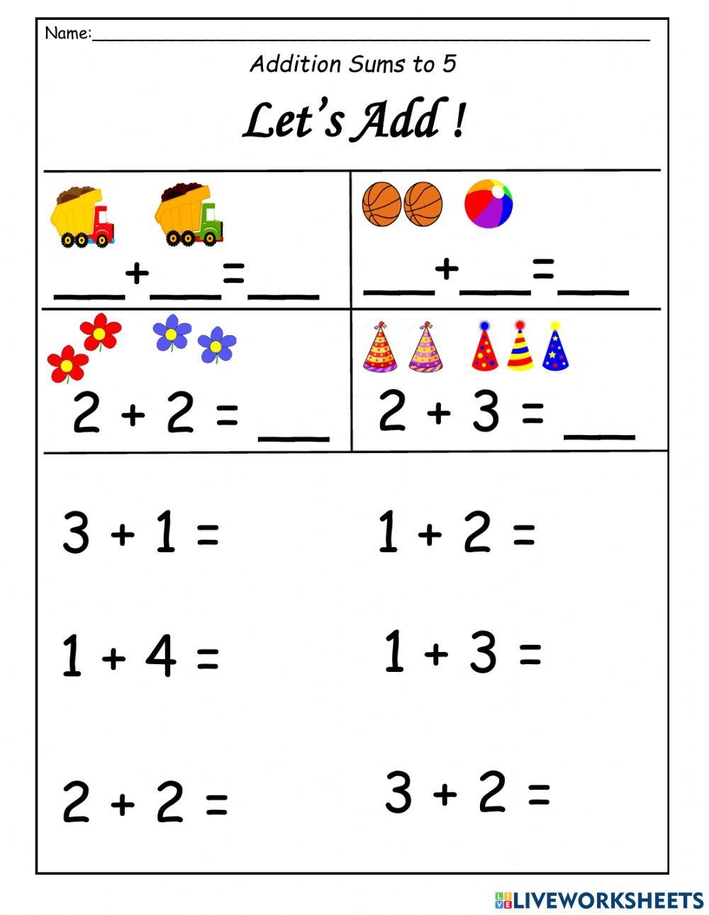 Addition Sums To 5 Worksheet Live Worksheets Worksheets Library