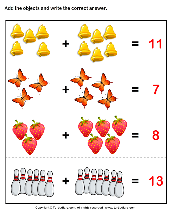 Addition Using Objects Worksheet Turtle Diary