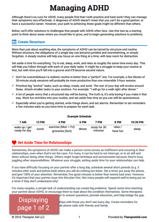 Adhd Worksheets For Adults
