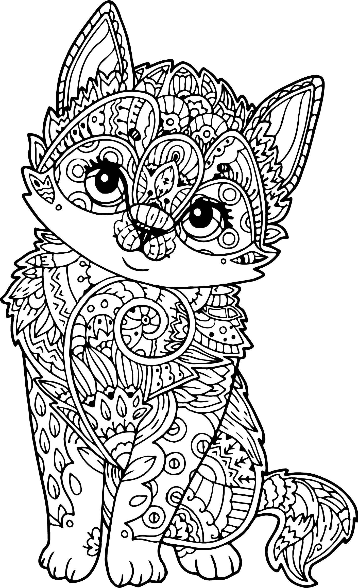 Adult Mandala Cat Puppy Coloring Page Wecoloringpage