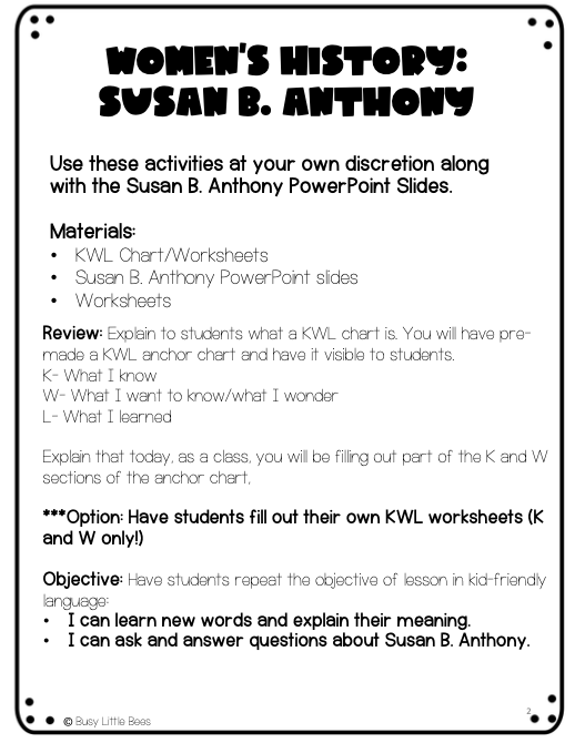 All About Susan B Anthony Womens History Month PowerPoint