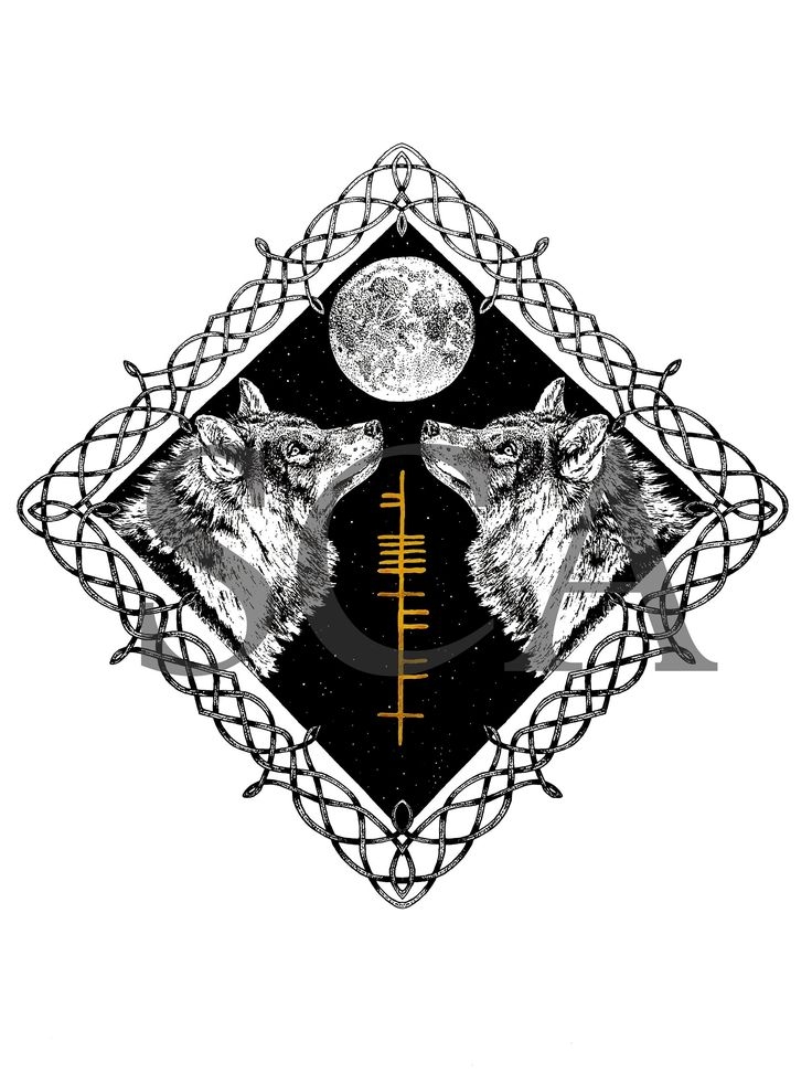 Allaid Fierce Wild Irish Art Ogham Print Wolf And Moon Wolf Print