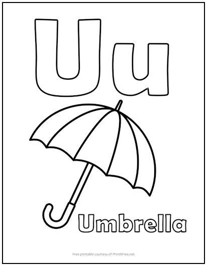 Alphabet Letter U Coloring Page With Umbrella