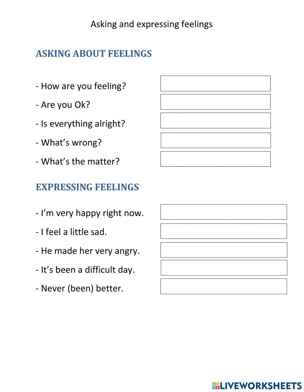 Asking And Expressing Feelings Worksheet Live Worksheets Worksheets 