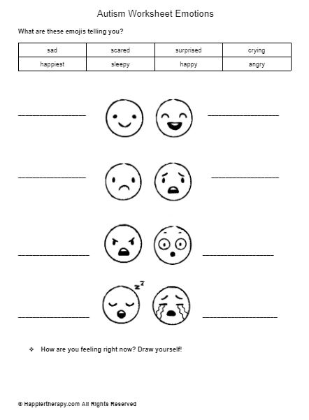 Autism Worksheet Emotions HappierTHERAPY Worksheets Library