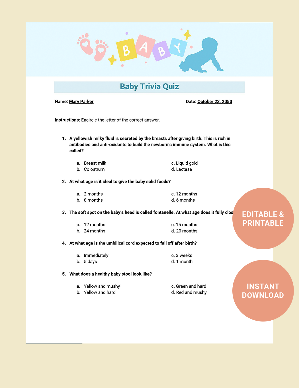 trivia quiz template printable