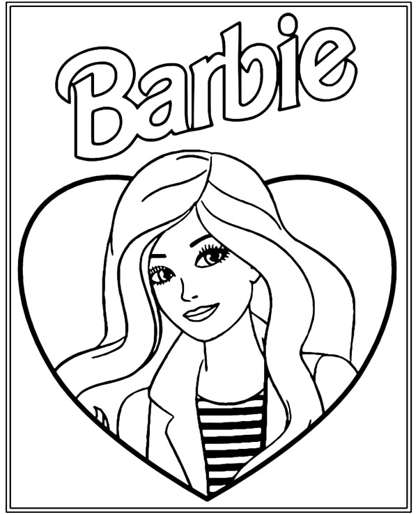Barbie Coloring Page Heart Love