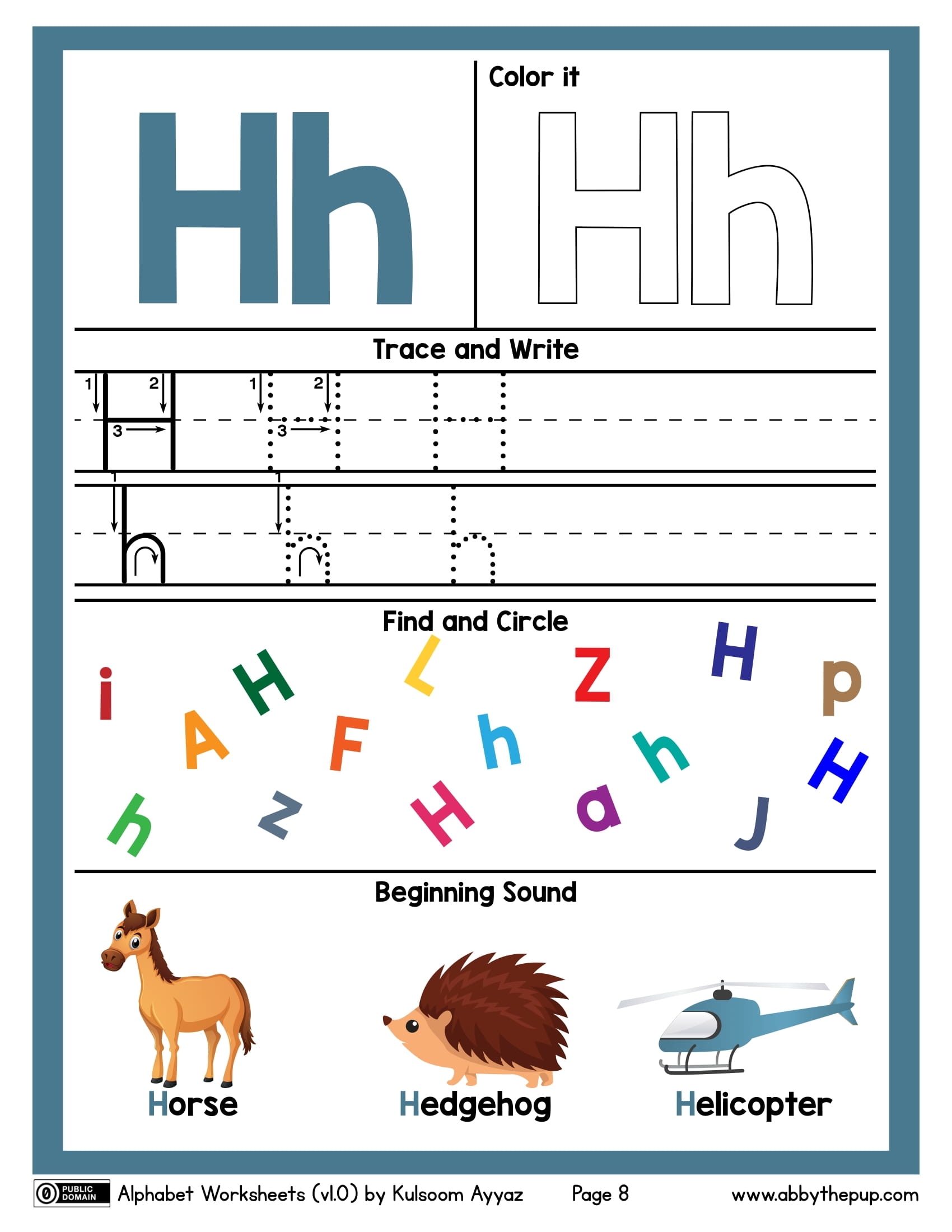 letter a to h worksheet