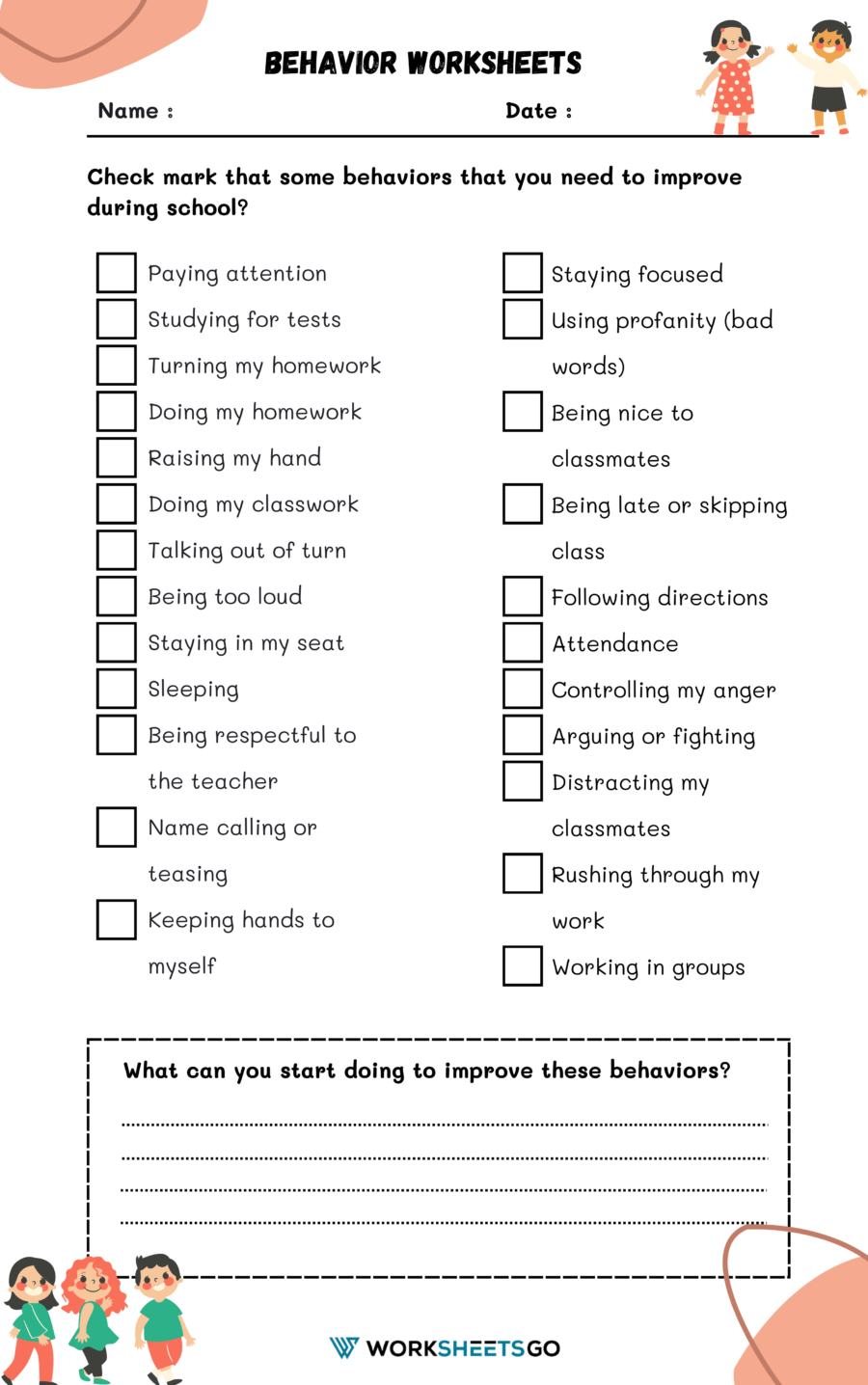 Behavior Worksheets WorksheetsGO