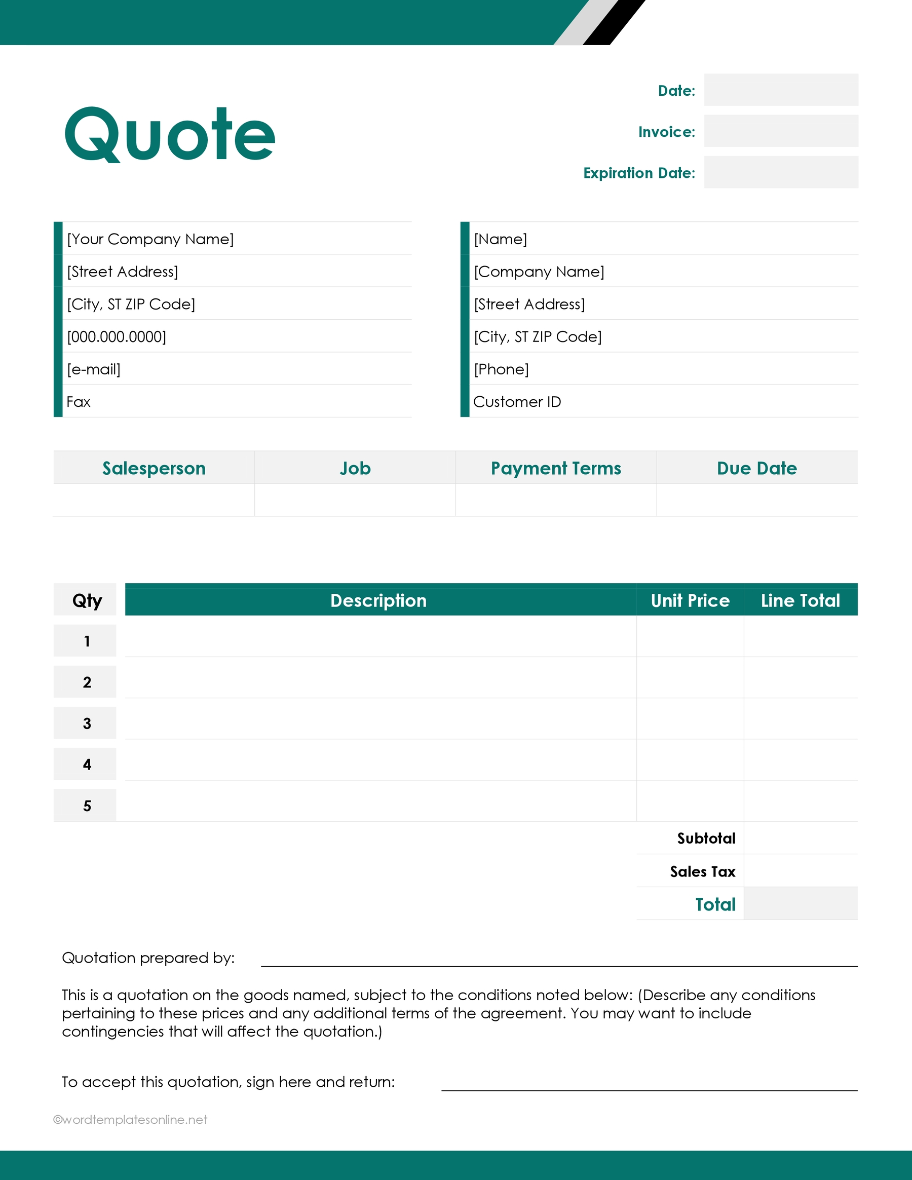 free quote forms template word