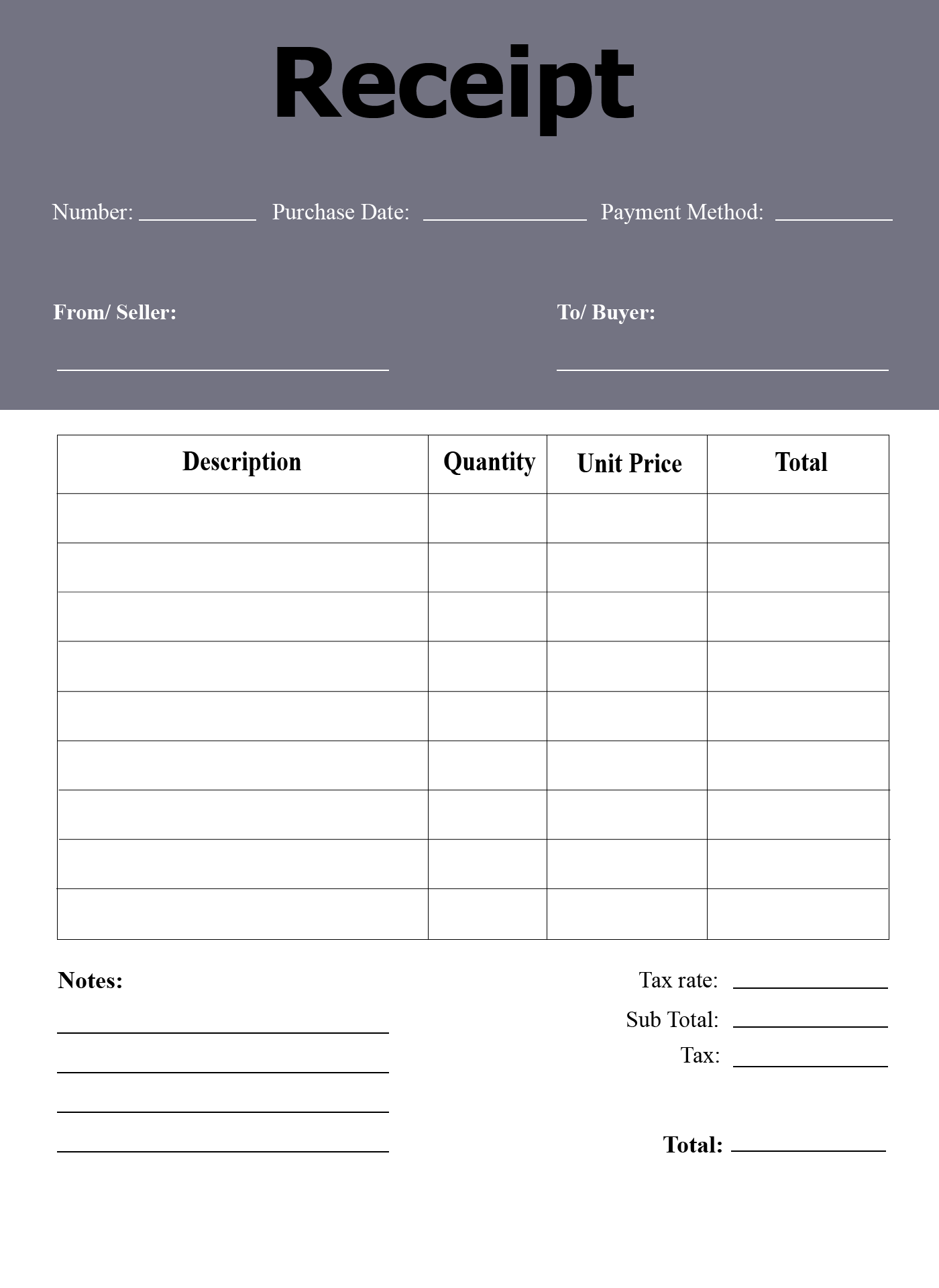 blank receipt forms to print
