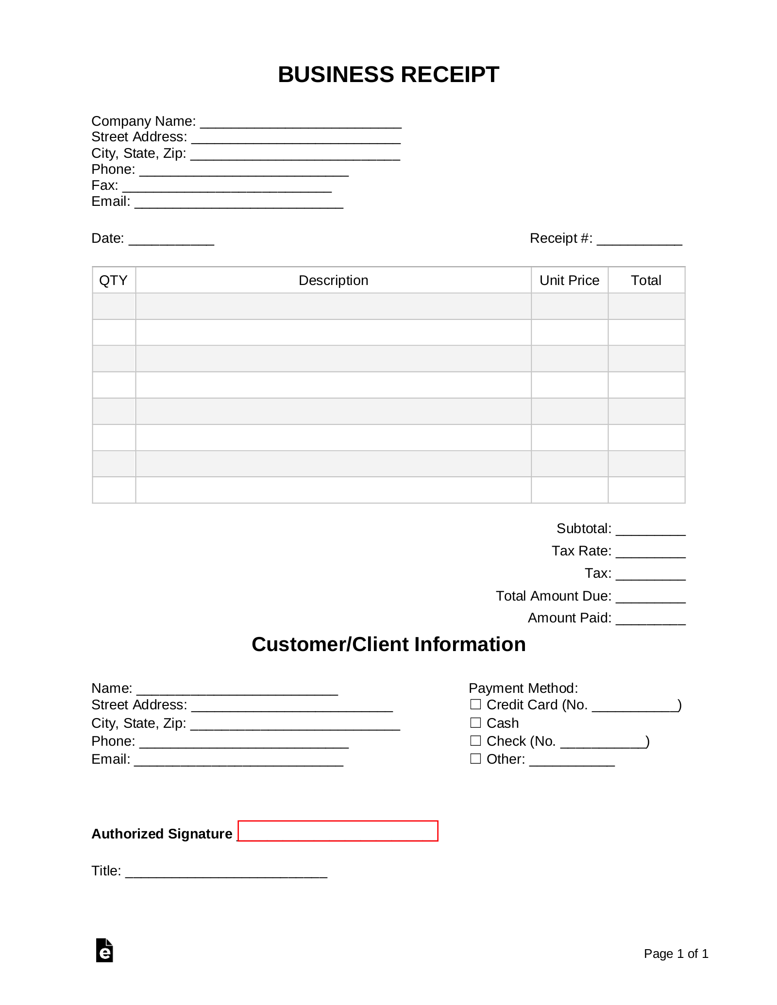 blank receipt template word